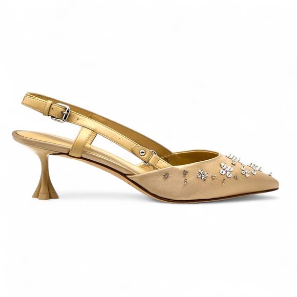 Louis Vuitton Mirage Blossom Slingback Heels Satin Crystals Gold EU 36 US 5.5 - Picture 3 of 10